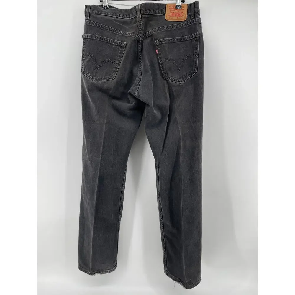 VNTG 2003 Levi’s 505 Jeans Men’s 36x34 Relaxed Fit Charcoal Wash Y2K Distressed
